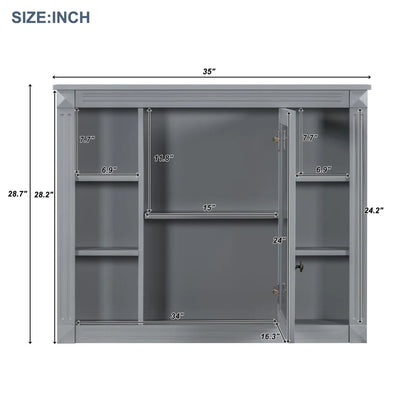 Modern Bathroom Cabinet Set with Top Sink, Bathroom Vanity with Wall Mounted Bathroom Storage Cabinet, 2 Soft Closing Doors, 2 Drawers, Water-Resistant Paint, Grey