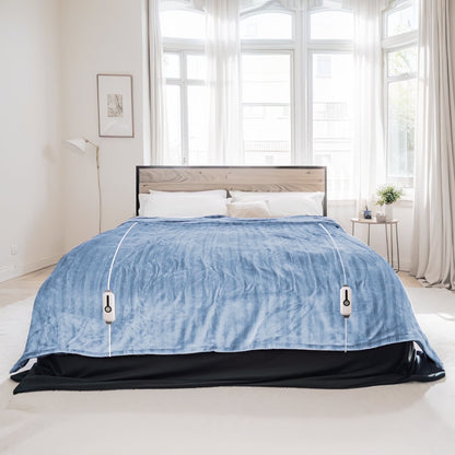 Electric Heated Blanket 84'' x 90'' Queen Size Flannel Machine Washable, Warm and Cozy all Night, Dual Control-Light Blue