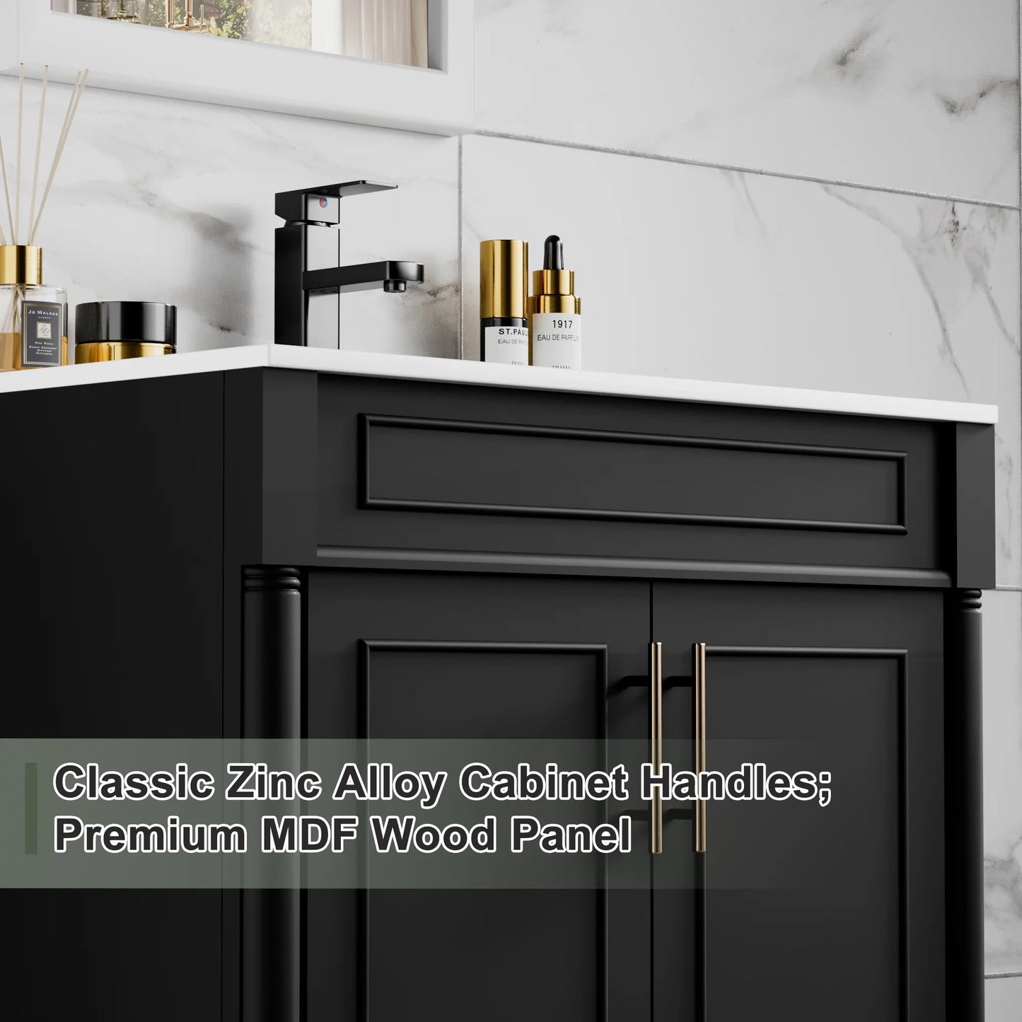 30" Freestanding Bathroom Vanity with Ceramic Sink Top, Faucet, Classic Tapered legs