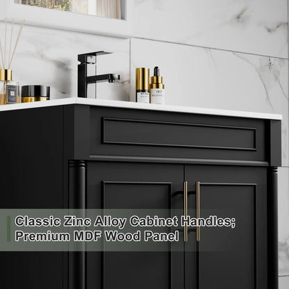 30" Freestanding Bathroom Vanity with Ceramic Sink Top, Faucet, Classic Tapered legs