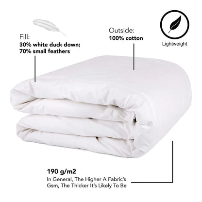Organic Club Queen Cotton Duvet with Feather and Duck Down Filling 100% Cotton Cover Comforter All-Season Bedding Queen Size 87x87" (220x220 cm), Machine Washable, White