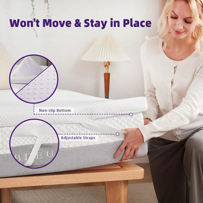 BDEUS 3 Inch Gel Memory Foam Mattress Topper Queen Size, Ventilated High Density Pad for Back Pain, Bed Topper with Removable Soft Cover, CertiPUR-US Certified
