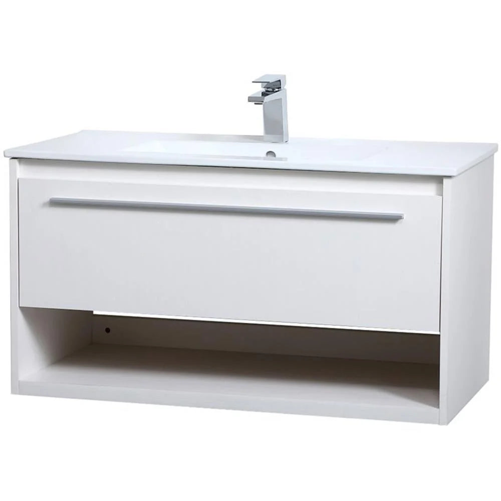 Elegant Kitchen and Bath 36 Inch Single Bathroom Floating Vanity In White