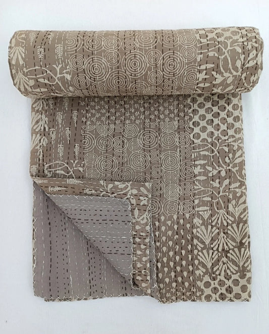 Handmade Kantha Quilt Unique Design Handmade Kantha Quilted Bedding Bedspread Handblock Print Throw Blanket Well-Looking Quilt