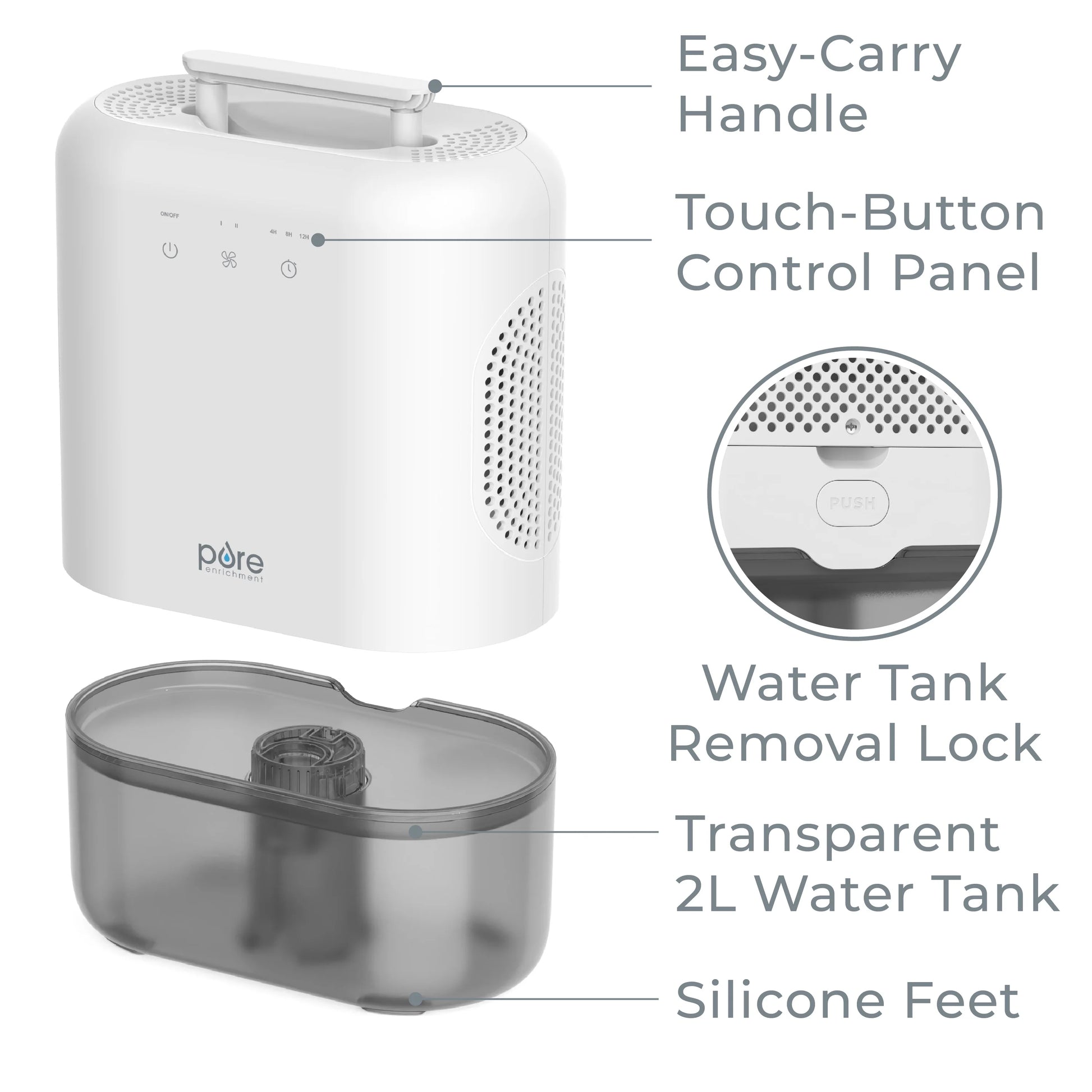 Pure Enrichment PureDry Elite Dehumidifier - Extra-Large 2L Water Tank with Auto Shut-Off, Removes 20 oz. (600 mL) per day of Moisture from Closets, Bathrooms, RVs, Basements, Bedrooms, and Offices