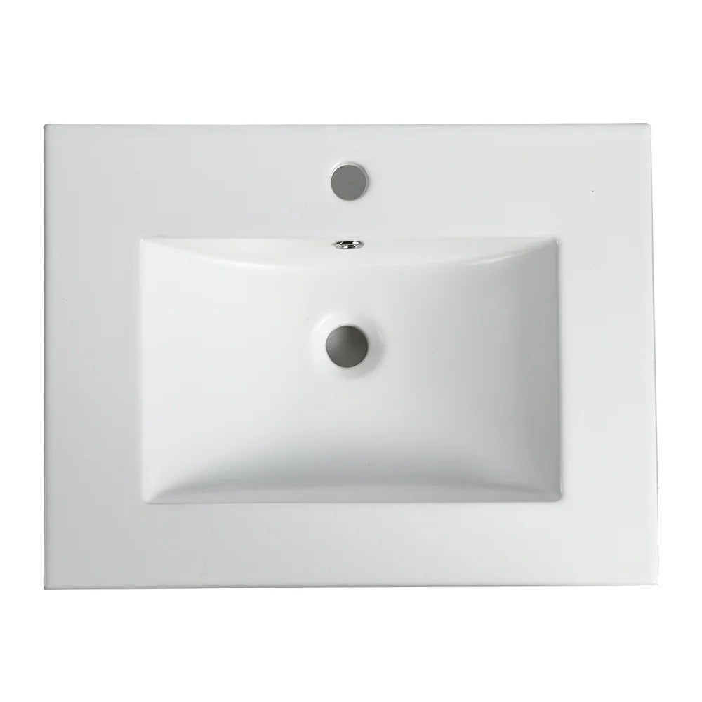 Miniyam 24" Ceramic Sink with Overflow, Drop in Bathroom Vessel Sink, White