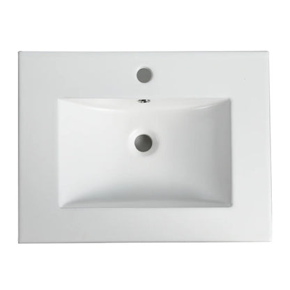 Miniyam 24" Ceramic Sink with Overflow, Drop in Bathroom Vessel Sink, White
