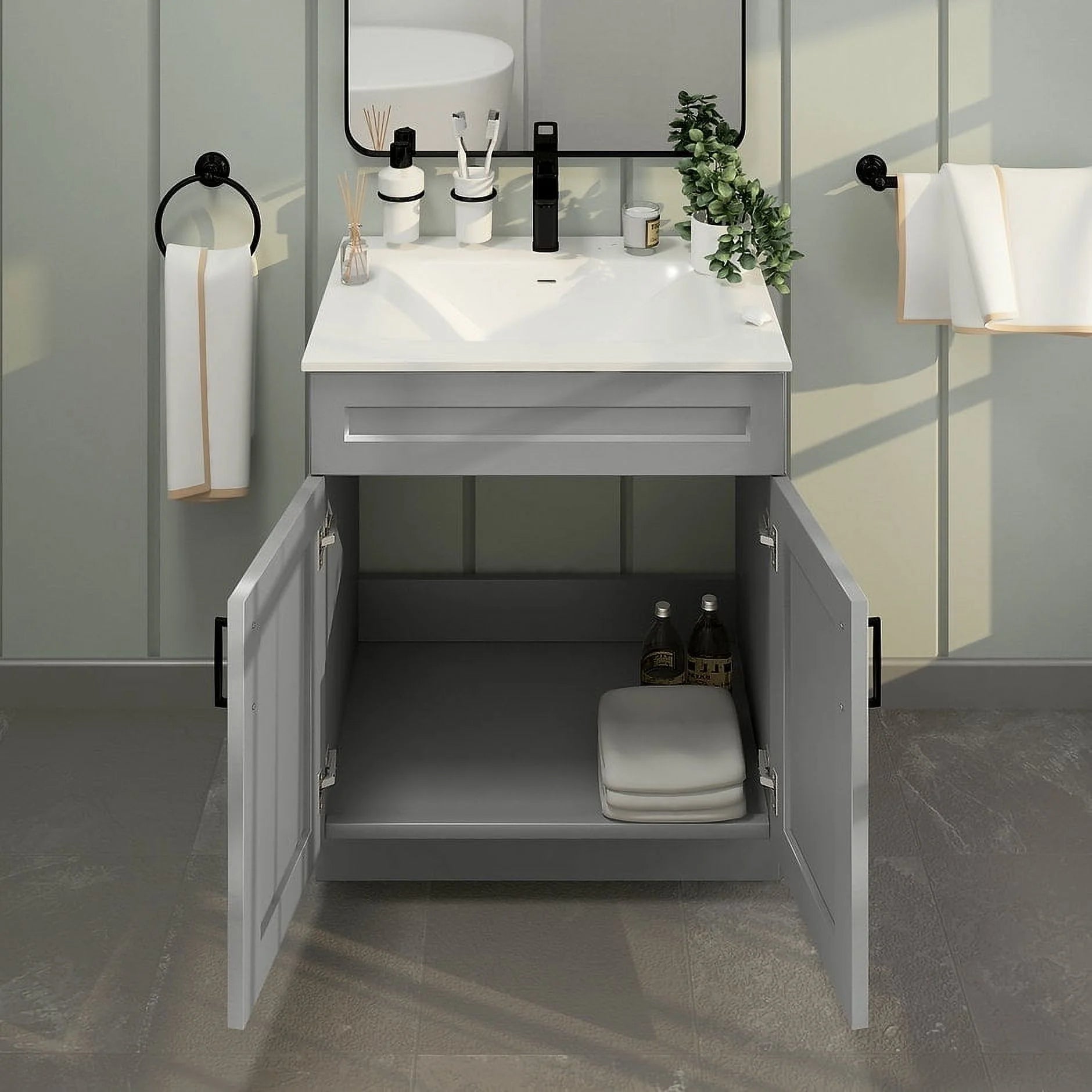 Light Grey Shaker Sink Base Bathroom Vanity Ready-to-Assemble Cabinet 30" Width