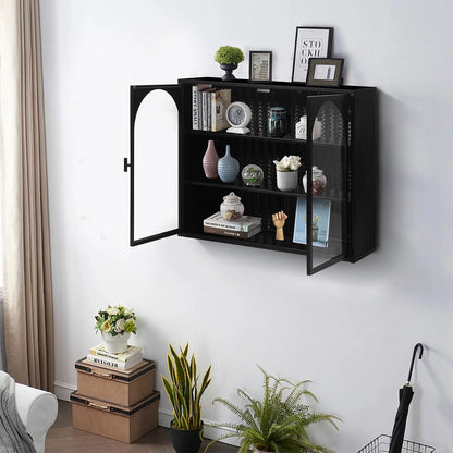 Royard Oaktree Metal Wall Cabinet with Glass Doors 3-Tier Wall Mounted Storage Cabinet with Detachable Shelves Modern Medicine Cabinet for Kitchen Bathroom Living Room, Mint Green