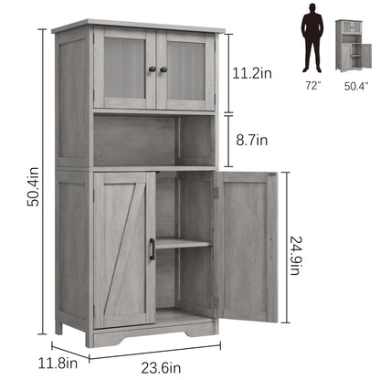 Kitchen Pantry Storage Cabinet with Doors and Shelves, 50.4" Freestanding Pantry Cabinets, Wooden Cupboard, Large Floor Cabinet for Bathroom, Kitchen, Dining Room, Living Room, Rustic Brown