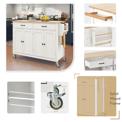 Aukfa Rolling Kitchen Island Cart with Storage Towel Racks & 4 Door Cabinet, White