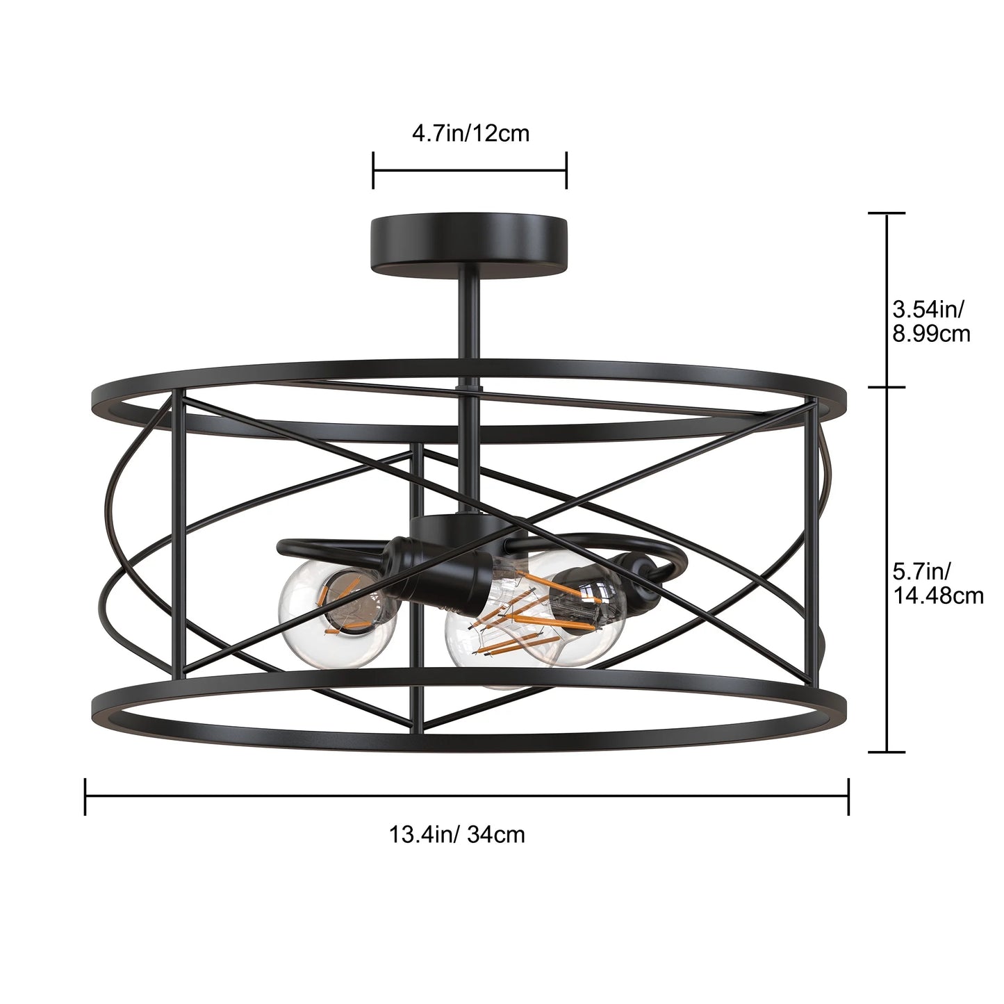 LOHASLED 3 Lights Black Vintage Retro Industrial Modern Farmhouse Lighting, Semi Flush Mount Ceiling Light Fixture with Metal Cage for Kitchen Bedroom Hallway Living Room Bathroom