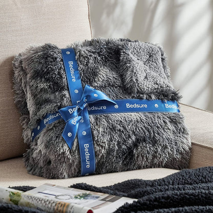 Bedsure Faux Fur Throw Blankets Grey - Tie-Dye Fuzzy Fluffy Super Soft Furry Plush Decorative Comfy Shag Thick Sherpa Shaggy
