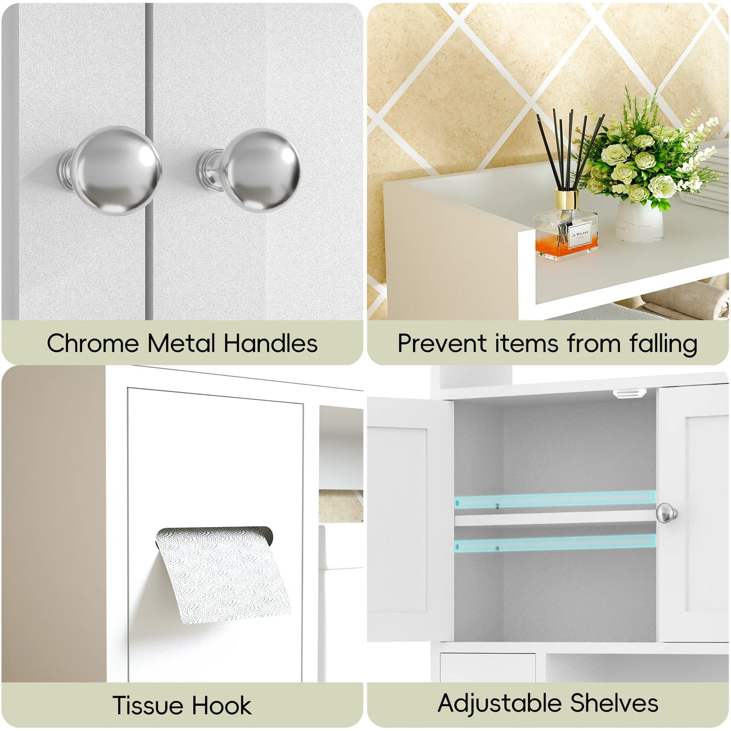 Tolead Over The Toilet Storage Cabinet with Paper Towel Holder, White