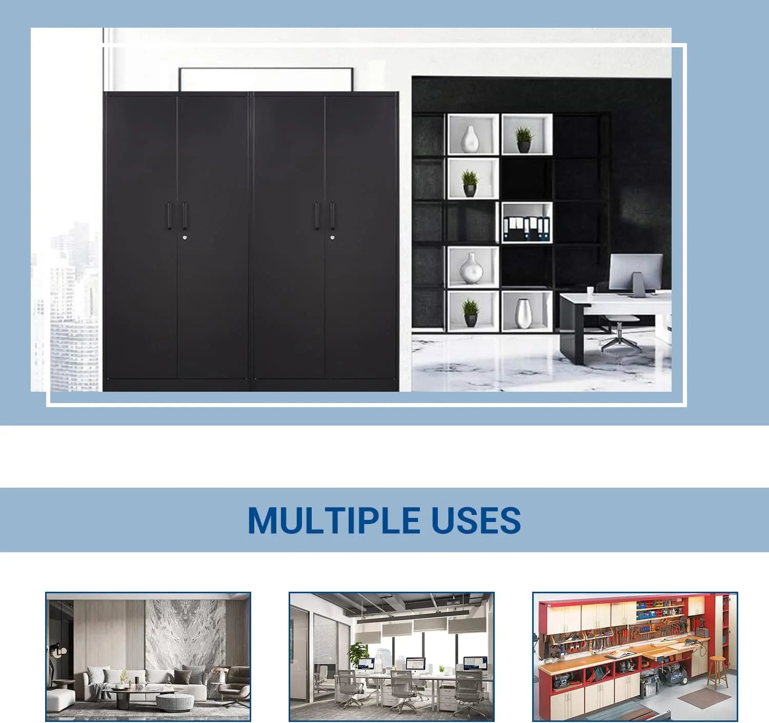 STANI Metal Locker Storage Cabinet, Employees Locker with Hanging Rod Bar, 71° F Black Tall Steel Wardrobe for Home, School, Office (Assembly Required)