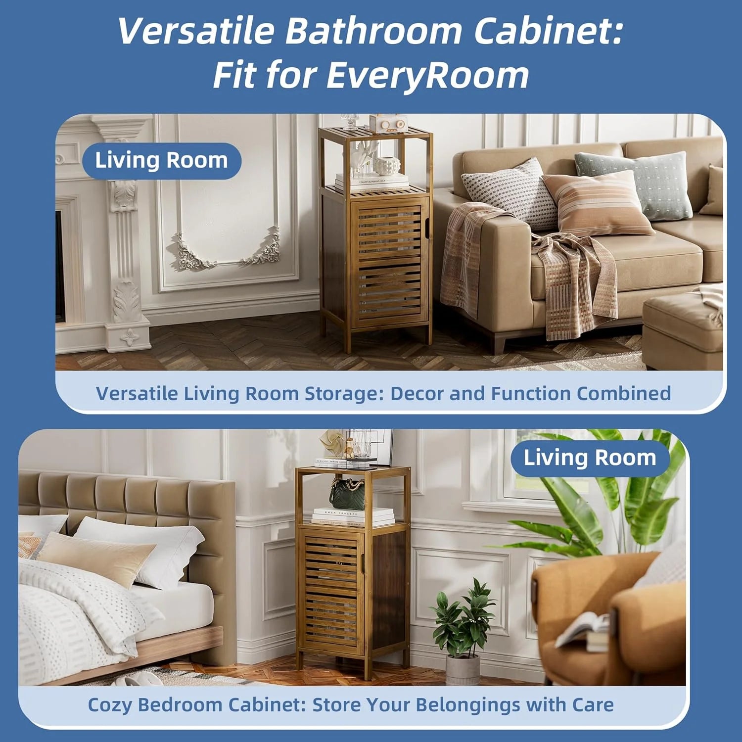 Bathroom Cabinet, Bamboo Floor Cabinet Free Standing, 4 Tier Sofa Side Storage Cupboard for Living Room Kitchen Bedroom
