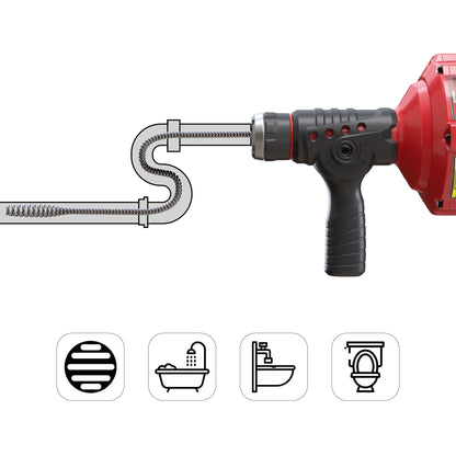 23 Ft. Handheld Electric Drain Cleaner, Corded Operated Snake Sink Clog Pipe Cleaner Plumbing, Power Auto Feed Tube Cable, Great Drain Cleaning Tool for T et, Sewer, Bathtub and Kitchen Sink, Populo