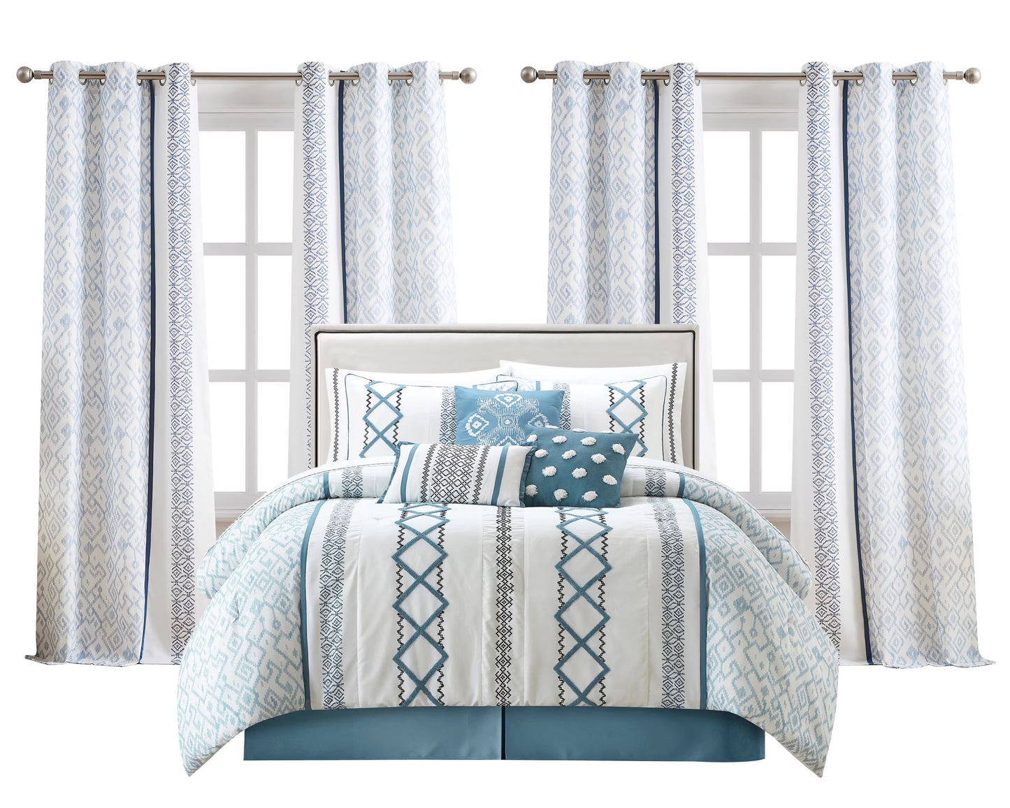 Lanco Luxury 7 Piece Cozy Boho Comforter Set Queen Beige Embroidered Girls Bedding, Premium Microfiber, All Season Home Décor