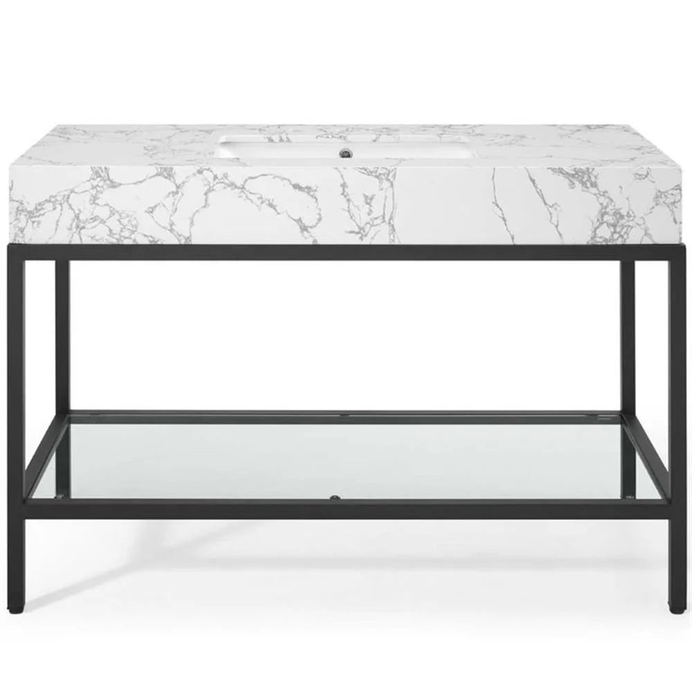 Modway Kingsley 50" Black Stainless Steel Bathroom Vanity in Black White