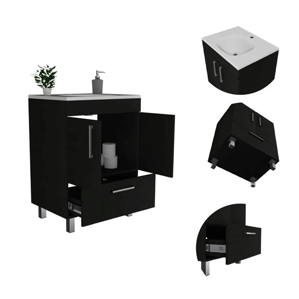 FM FURNITURE Otello Engineered Wood Single Bathroom Vanity in Black