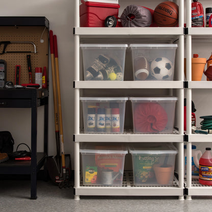 IRIS USA 58 Qt Clear Storage Box, BPA-Free Plastic Stackable Bin with Lid, Containers to Organize Closet Shelves, Clothes, Blankets, Towels, 6 Pack