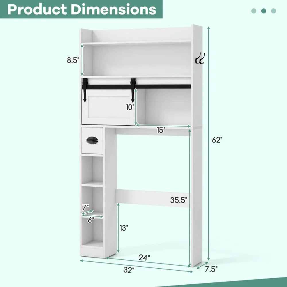 Resenkos Over The Toilet Storage Cabinet with Sliding Barn Door and Adjustable Shelves-White, Bathroom Cabinet Organizer