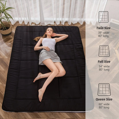 Mattress, Padded Japanese Floor Mattress Quilted Bed Mattress Topper, Extra Thick Folding Sleeping Pad, Black, Twin
