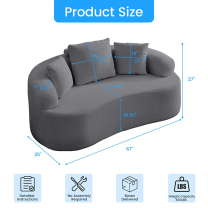 Puremind 67"W Curved Loveseat, Upholstered Chenille Sofa with Three Throw Pillows, Floor Sofa Couch for Living Room/Small Space, No Assembly Required, Dark Gray