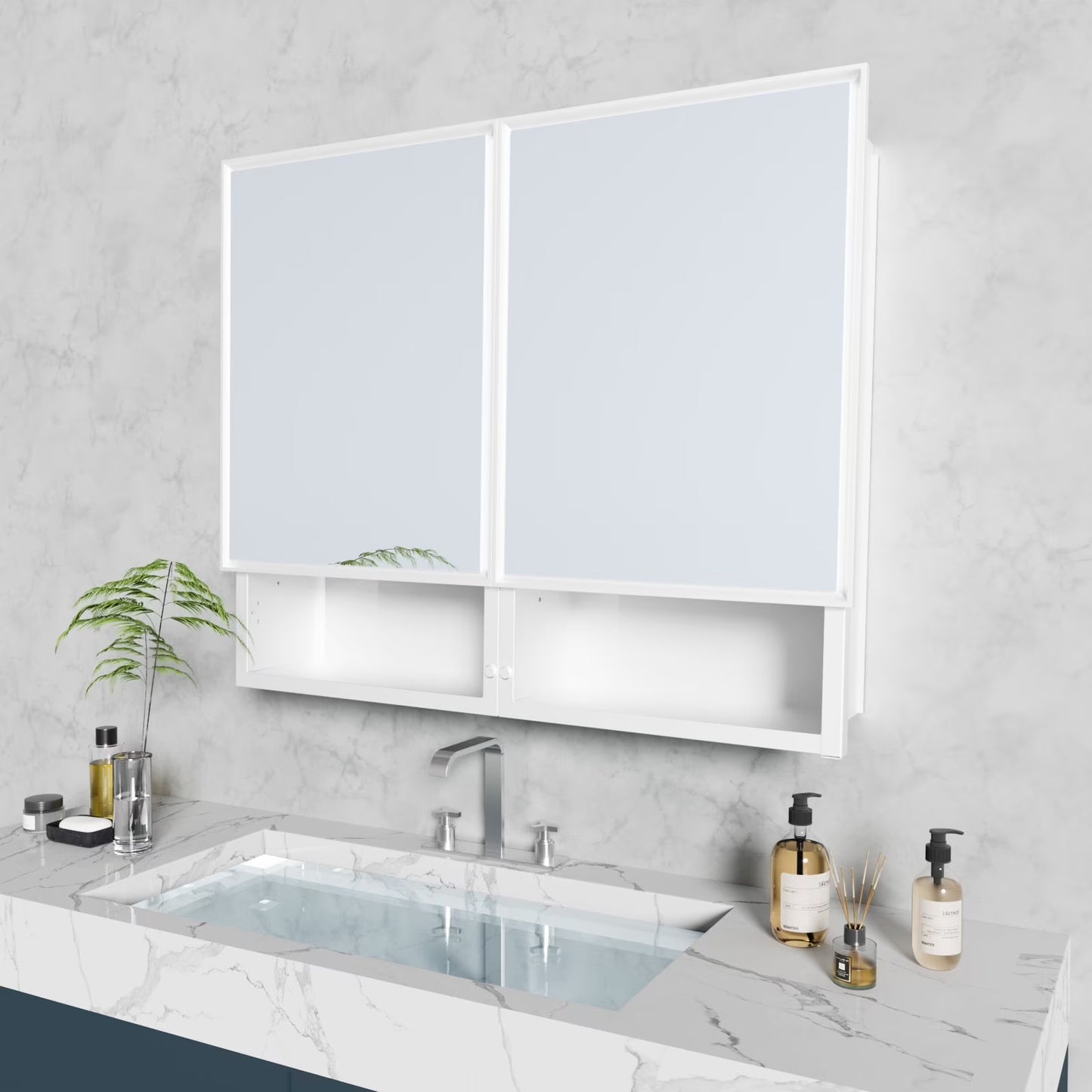 FUMANGO 32x26 Mirror Cabinet, Simple& Beautiful, Large Storage Space, Matte White for Bathroom Vanity