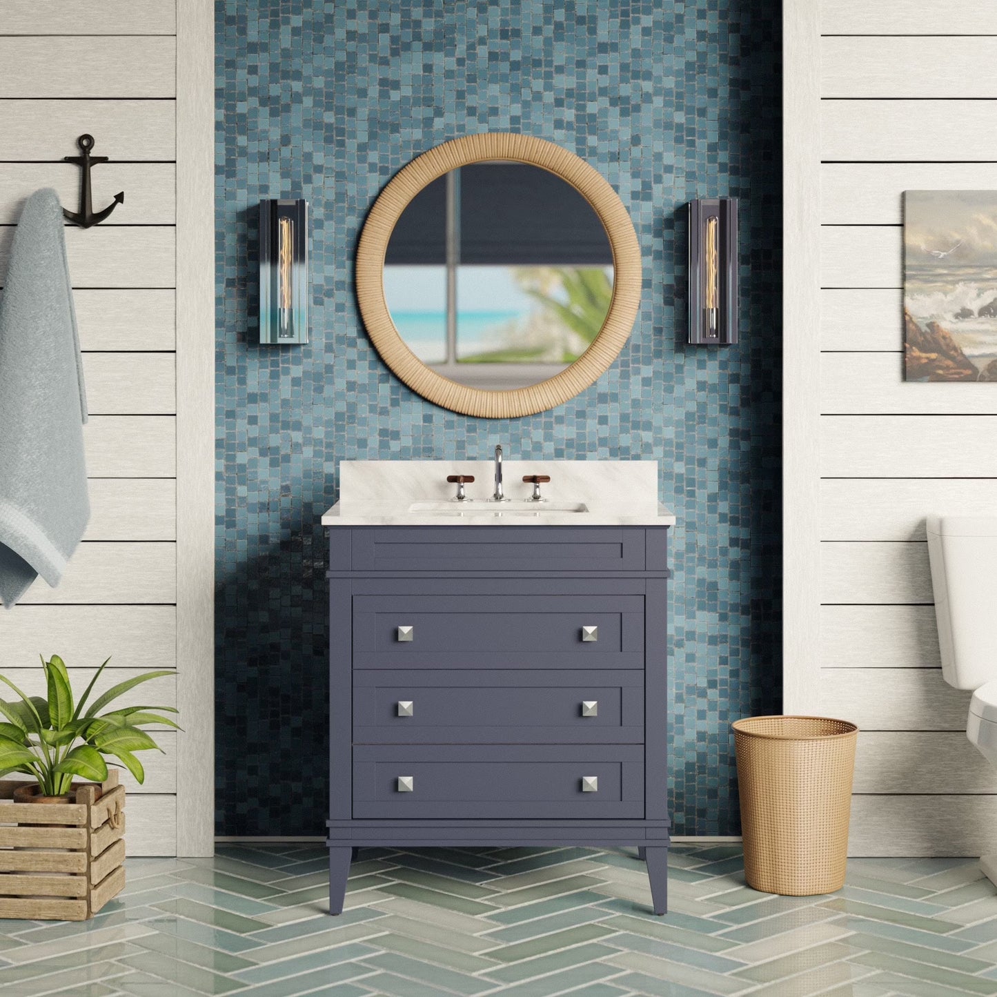 Eleanor 30" Bathroom Vanity with White Cabinet and Carrara Marble Top