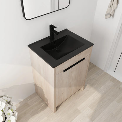 BNK 24/30/36 inch Freestanding Single Sink Bathroom Vanity with Soft Close Door and 1 adjustable shelf 24"W x 18.3"D x 35"H - Plain Light Oak