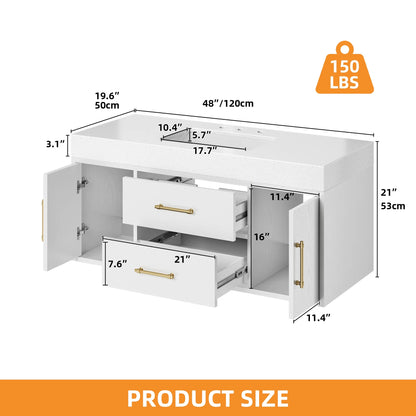 Craftian 48 inch Wall Mounted Bathroom Vanity 2 Doors & 2 Drawers, Floating Bathroom Cabinet, White