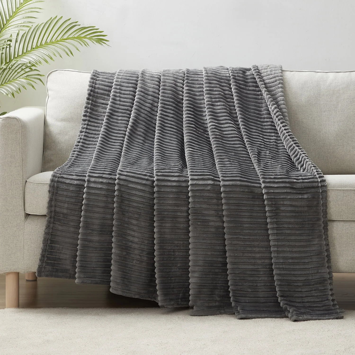 Nestl Cut Plush Fleece Bed Blanket - Super Soft Lightweight Fuzzy Luxury Throw Blanket for Sofa Couch Bed, Queen (90" x 90") Gray