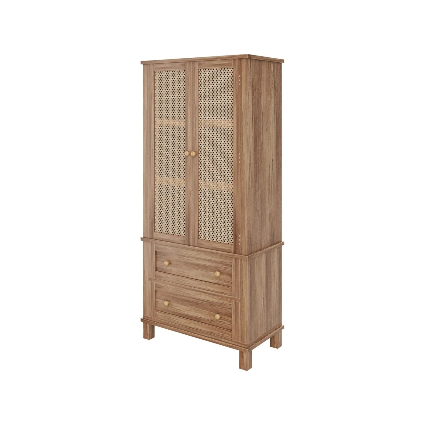 Kitchen Pantry Storage Cabinet with 2 Rattan Doors and 2 Adjustable Shelves, 64" Tall Farmhouse Food Pantries Cabinet for Living Room, Dining Room, Bathroom