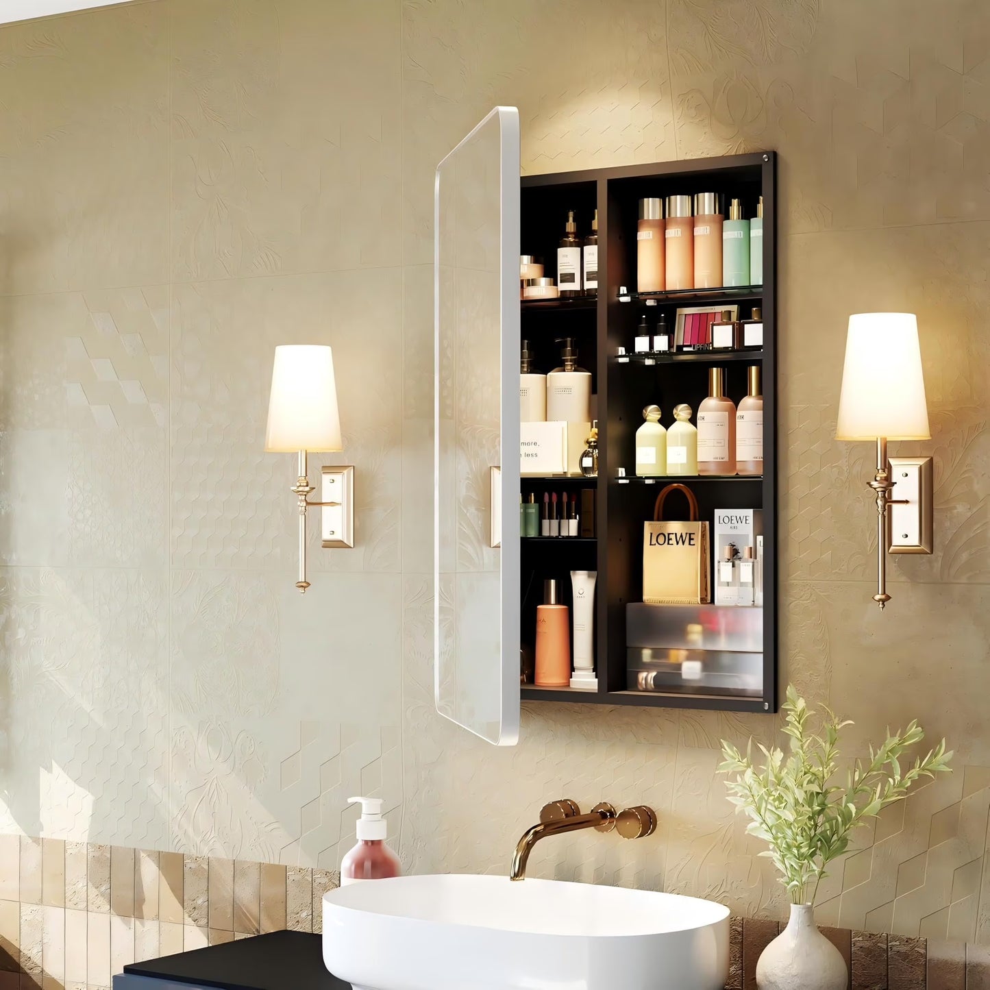 Joqixon Recessed Medicine Cabinets for Bathroom with Mirror: 16x24 Wall Mount Mirrored Vanity Chest - 16 x 24 inch Small Storage Cabinet with Adjustable Shelves