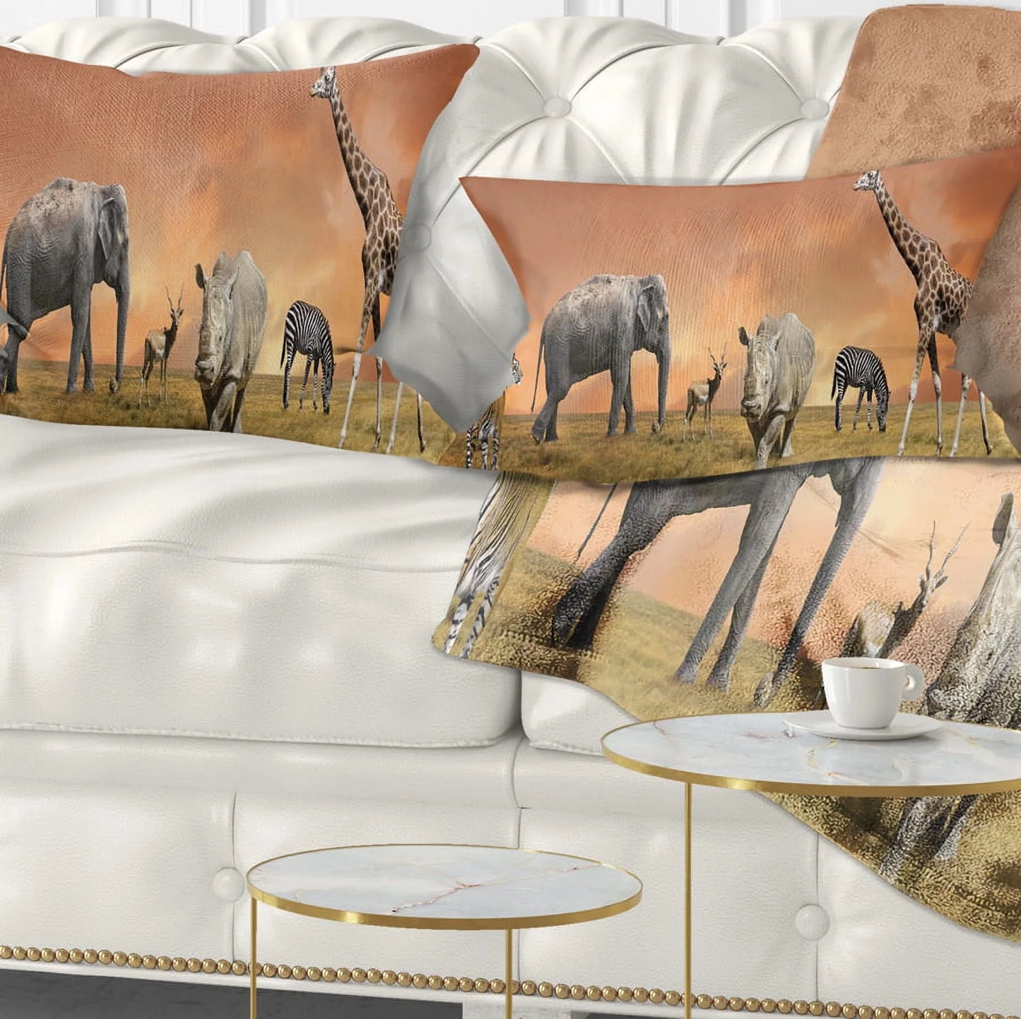 Designart Savannah Wildlife Panorama - African Throw Pillow - 12x20