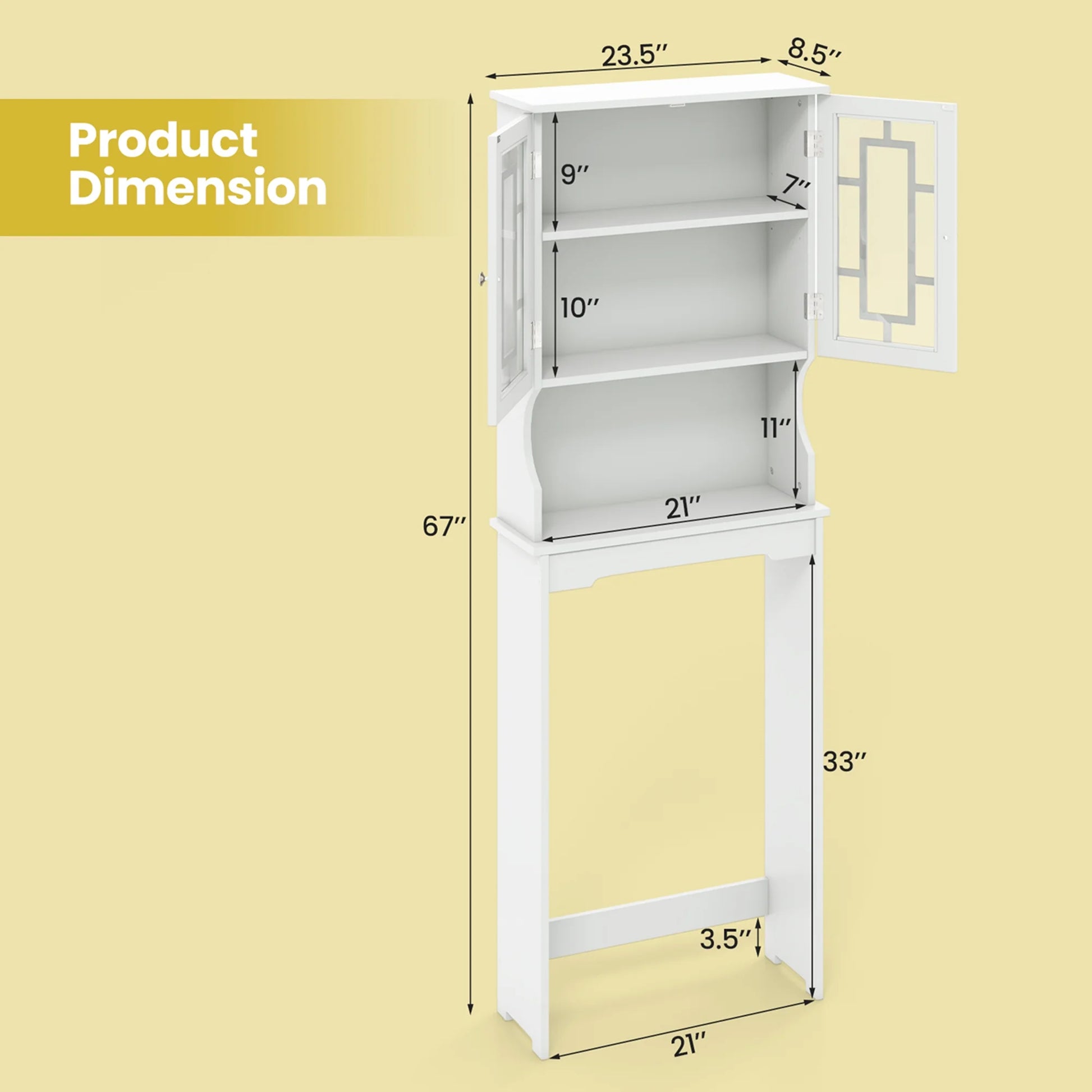 Costway Over the Toilet Storage Bathroom Spacesaver Cabinet Tower Organizer Shelf & Doors White