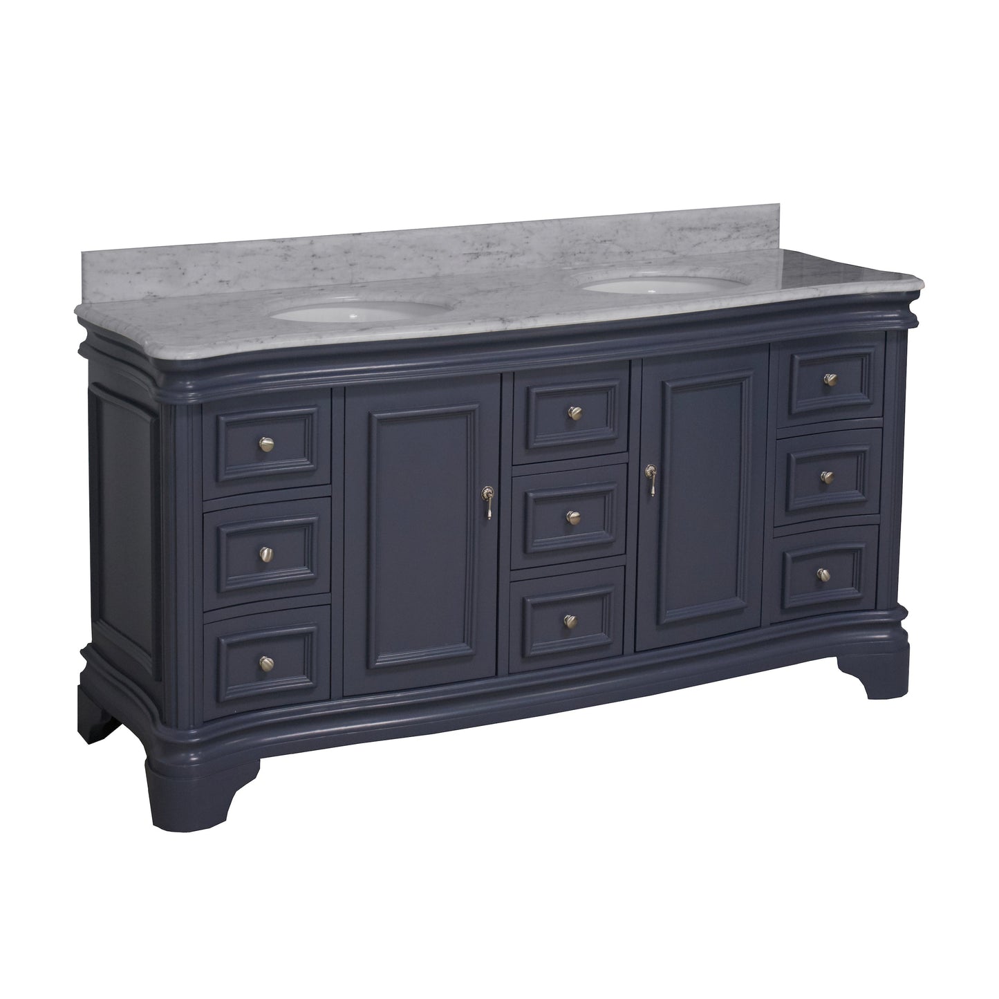 Katherine 72" Double Bathroom Vanity with White Cabinet and Carrara Marble Top