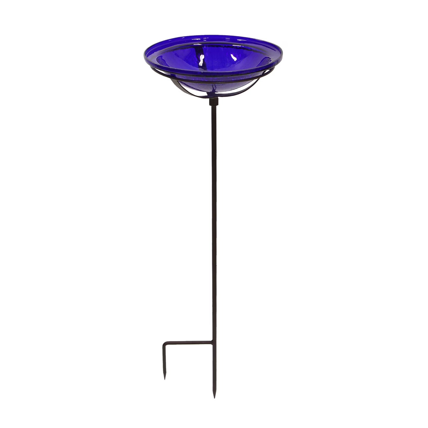 Achla Designs 12 In Hand Blown Crackle Glass Birdbath w/Stake, Cobalt Blue
