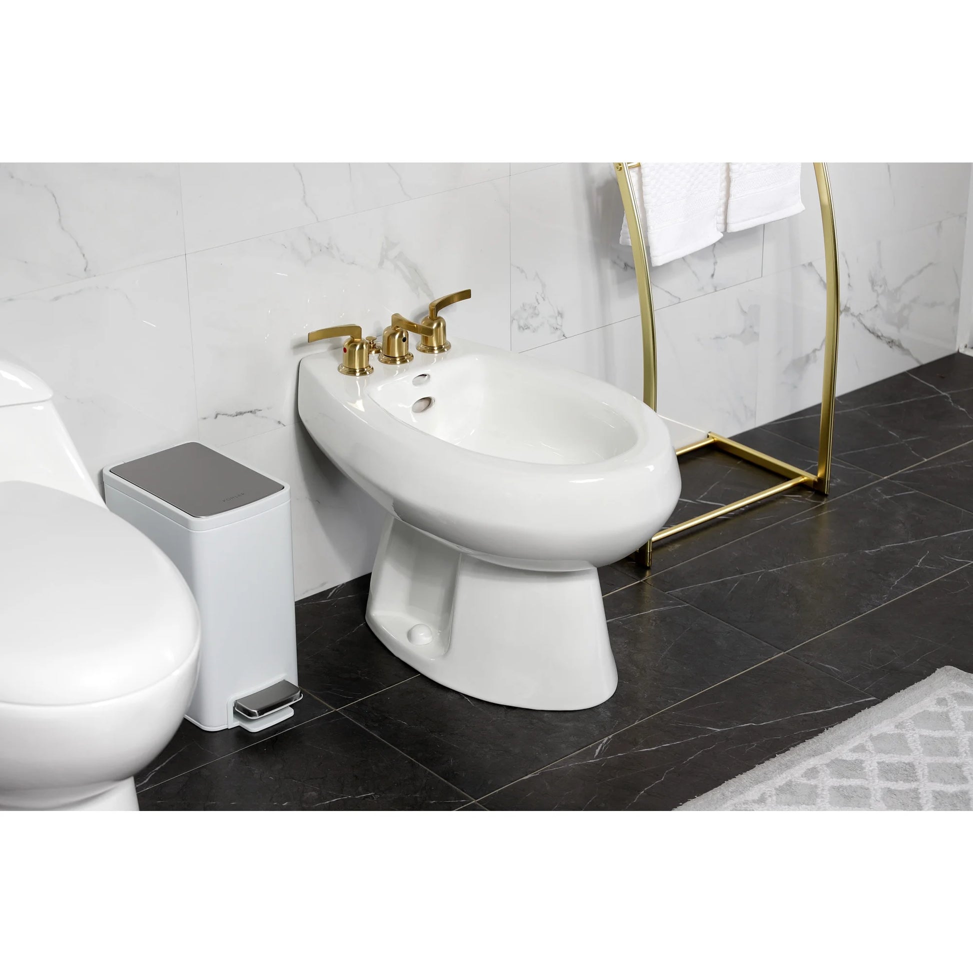 Kingston Brass KB6327EFL Centurion Three-Handle Bidet Faucet with Brass Pop-Up, Brushed Brass