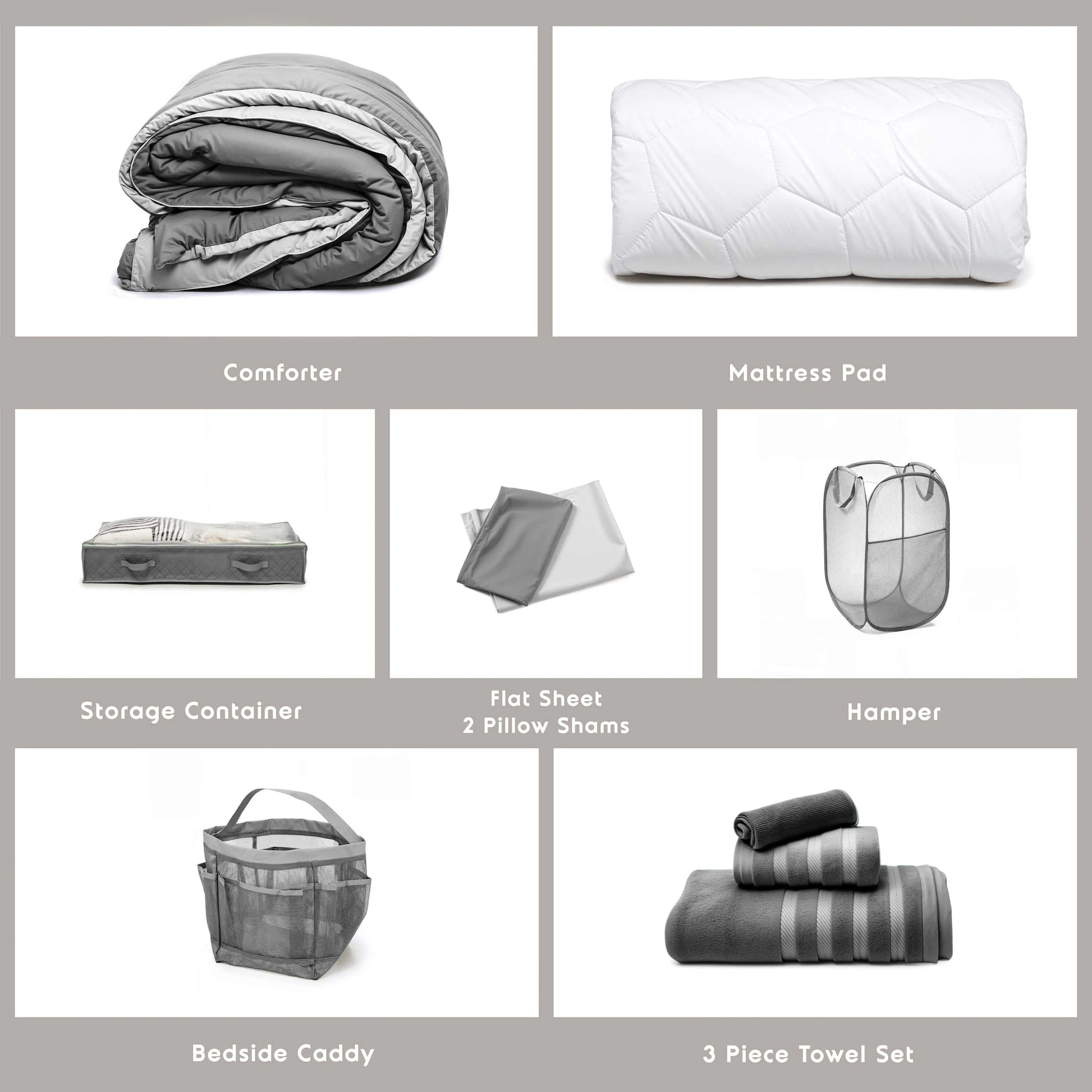 Ravure College Dorm Room Essentials Complete Set, Twin XL Comforter Set, Dorm Bedding, Twin Xl Bed In a Bag Comforter Set with All Dorm Accessories and Bedding, Grey