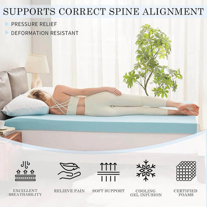 3 Inch Gel Memory Foam Mattress Topper for Pressure Relief,Cooling Gel Infused Foam Mattress Topper, Premium Soft Cooling Sleep,CertiPUR-US and Oeko-TEX Certified - Twin