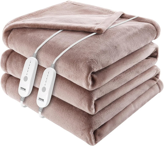VEVOR Heated Blanket, 100"x90" King, Flannel, 10H Timer, 5 Heat Levels, Dual Control, Washable, ETL/FCC Certified (Beige)