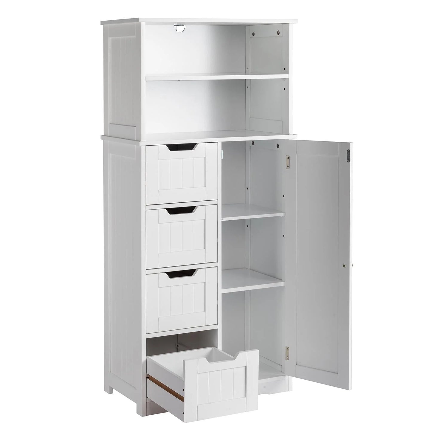Ktaxon Freestanding Bathroom Floor Cabinet, Multipurpose Storage Cabinet with 4 Drawers, 1 Cupboard & Adjustable Shelves for Kitchen Living Room Bedroom, White