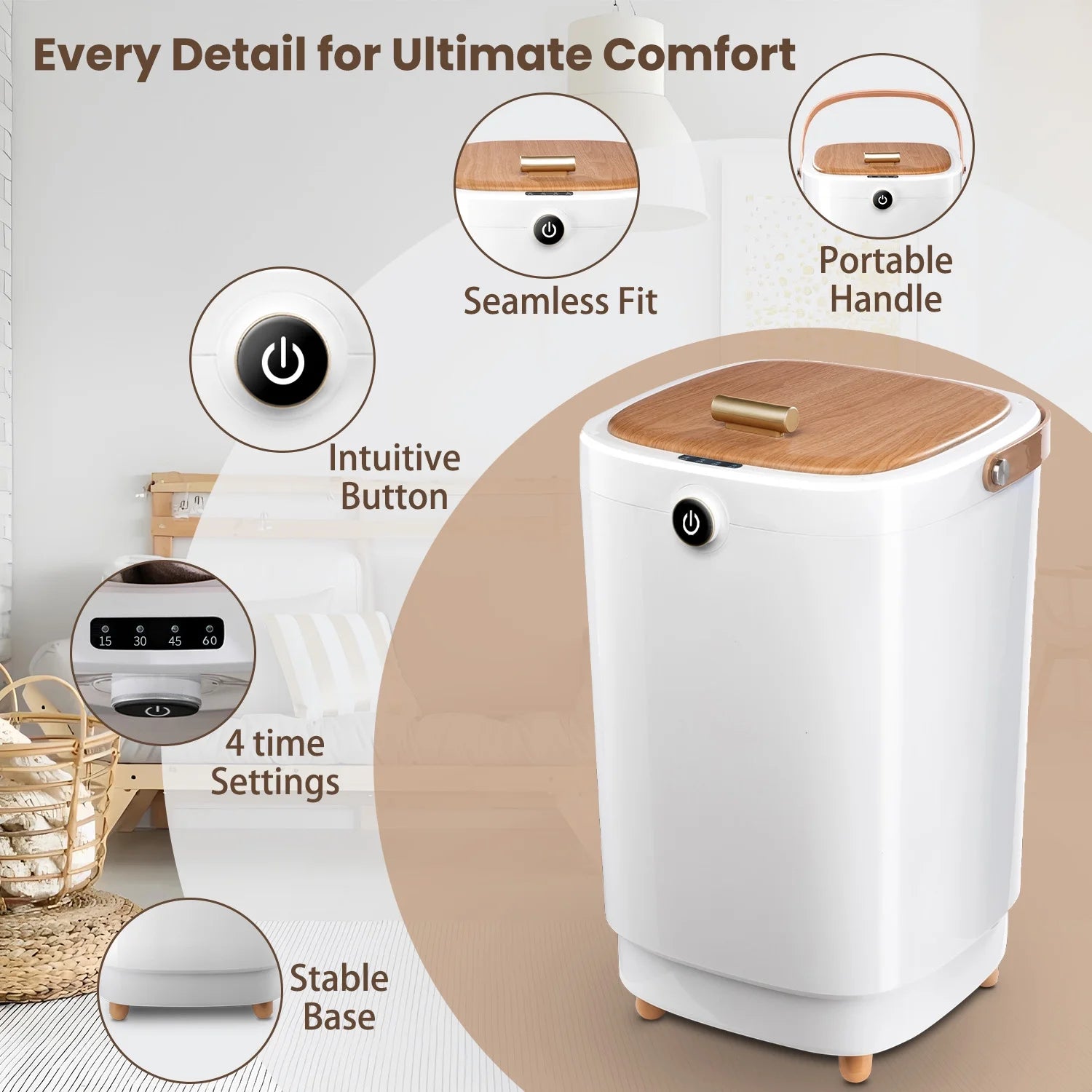 VAJIAZA Luxury Towel Warmer, 20L Electric Hot Towel Warmer Buckets, Towel Heater with 4 timers, Portable Spa Towel Warmers Fit for Towels, Blanket, PJ's, Yellow
