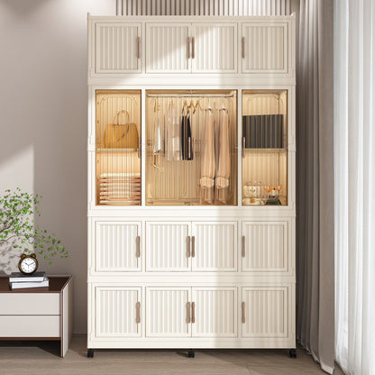 Montary Kids Portable Wardrobe w/Magnetic Doors & Hanging Rod - 4-Cube Plastic Storage Cabinet,Nursery/Bedroom