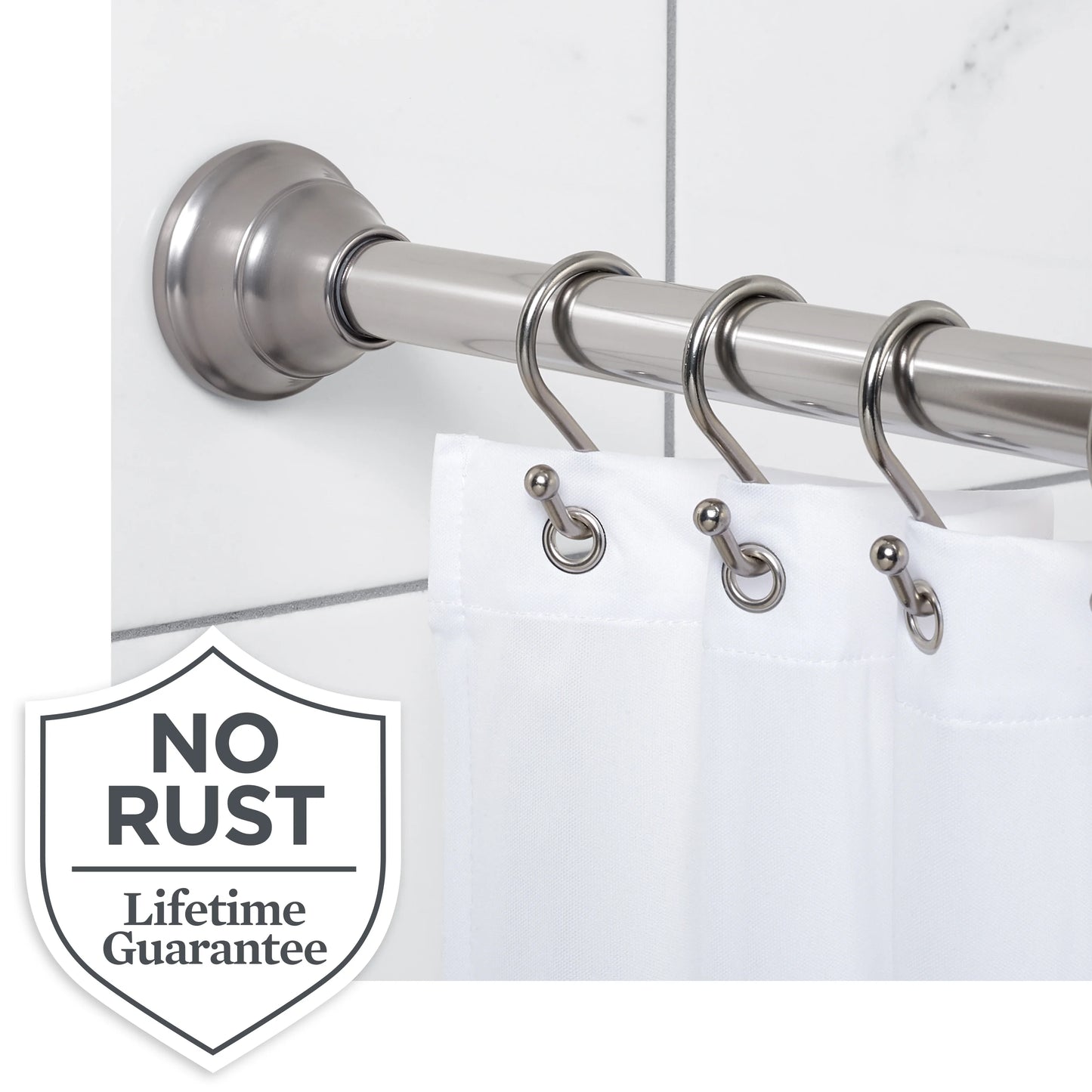 (4 pack) Better Homes & Gardens Wave Finial No Rust 43° F to 72° F Adjustable Tension Shower Curtain Rod, Nickel