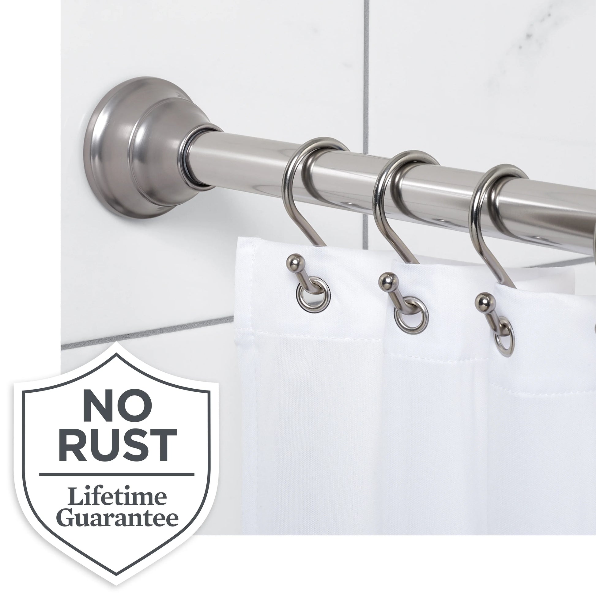 (4 pack) Better Homes & Gardens Wave Finial No Rust 43° F to 72° F Adjustable Tension Shower Curtain Rod, Nickel