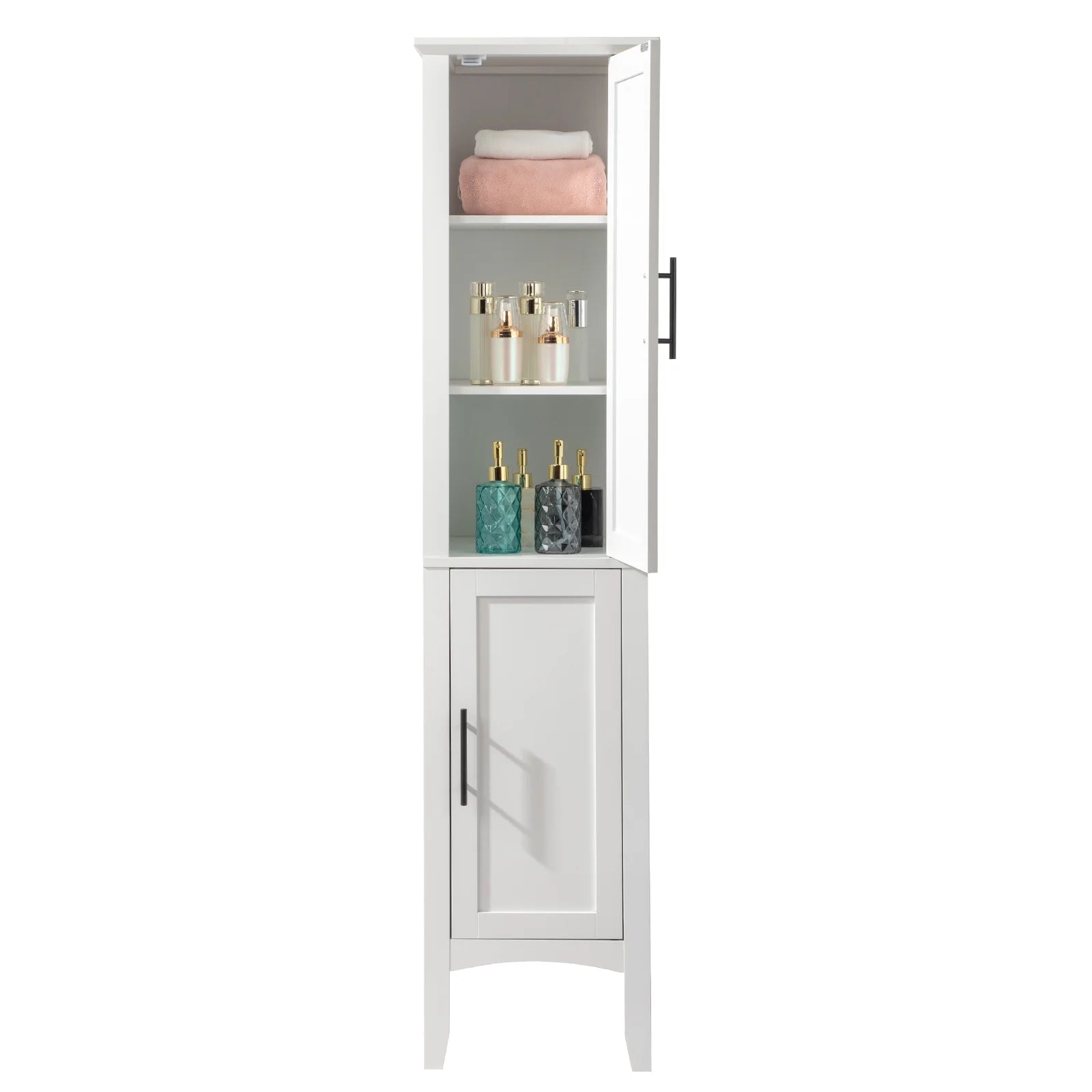 Ktaxon Bathroom Storage Cabinet Narrow Tall, Freestanding Cabinet Storage Tower with 2 Door, White