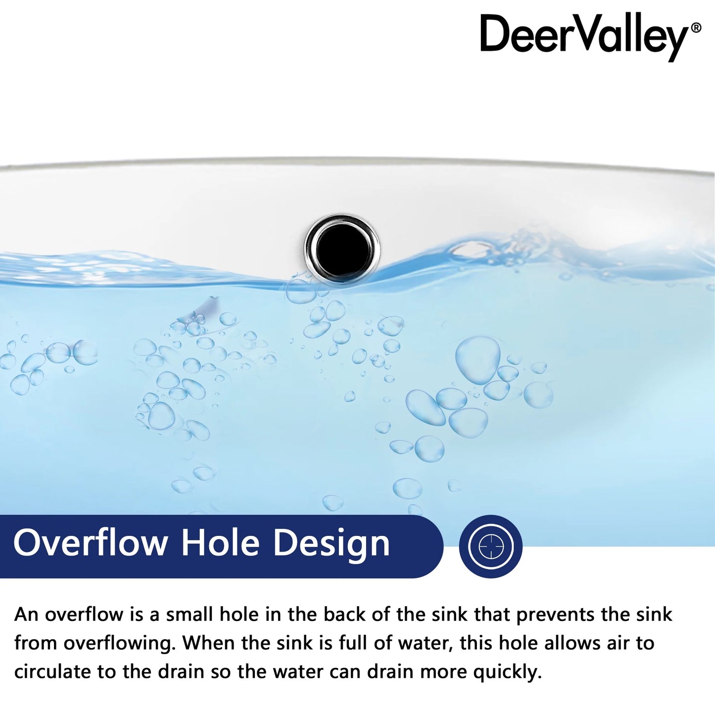 DV-1U0208 DeerValley 24" x 17" White Ceramic Rectangular Undermount Bathroom Sink with Overflow